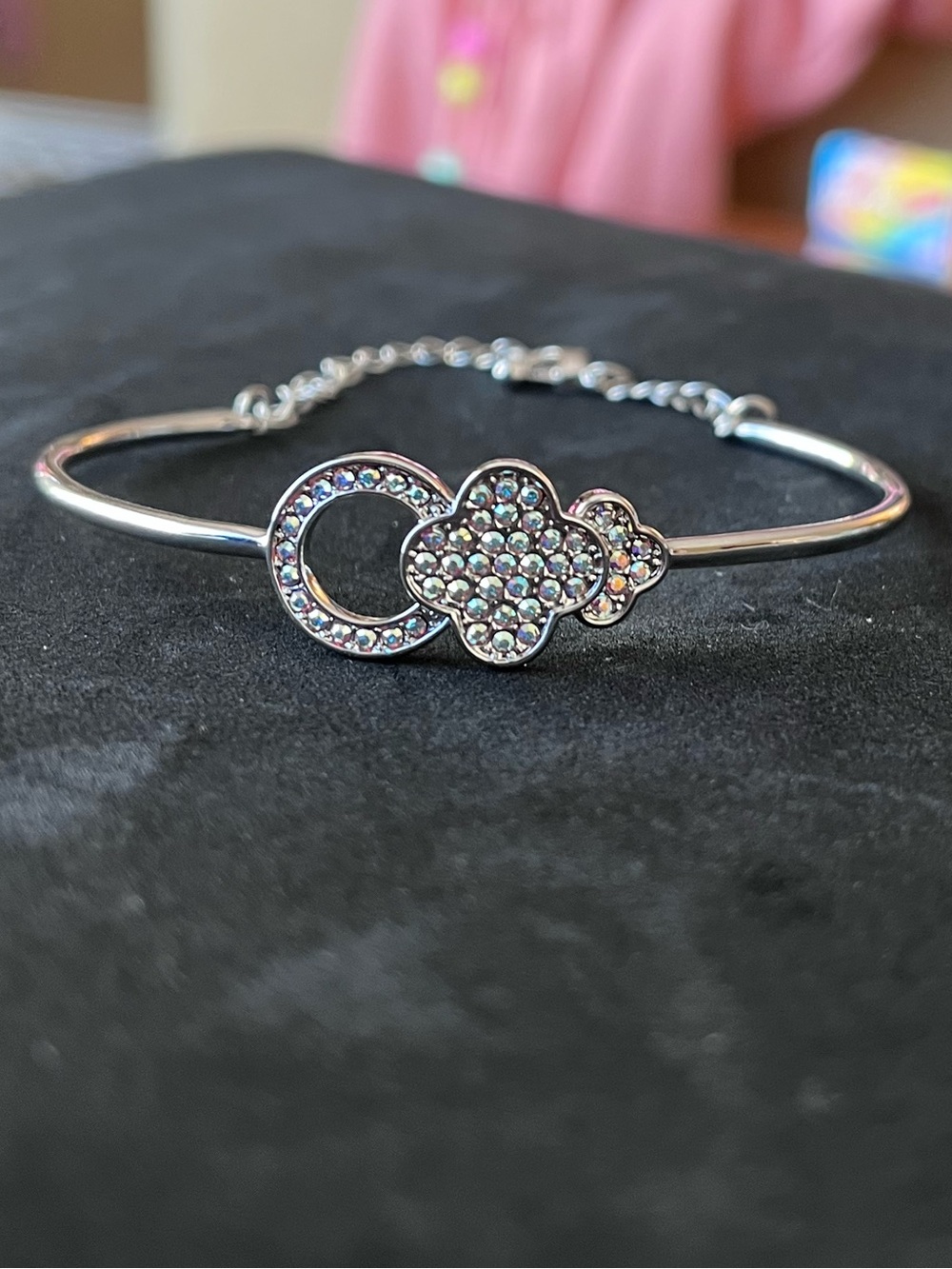 Silver Crystal Accent Clover Bangle Bracelet - Women's Jewelry
